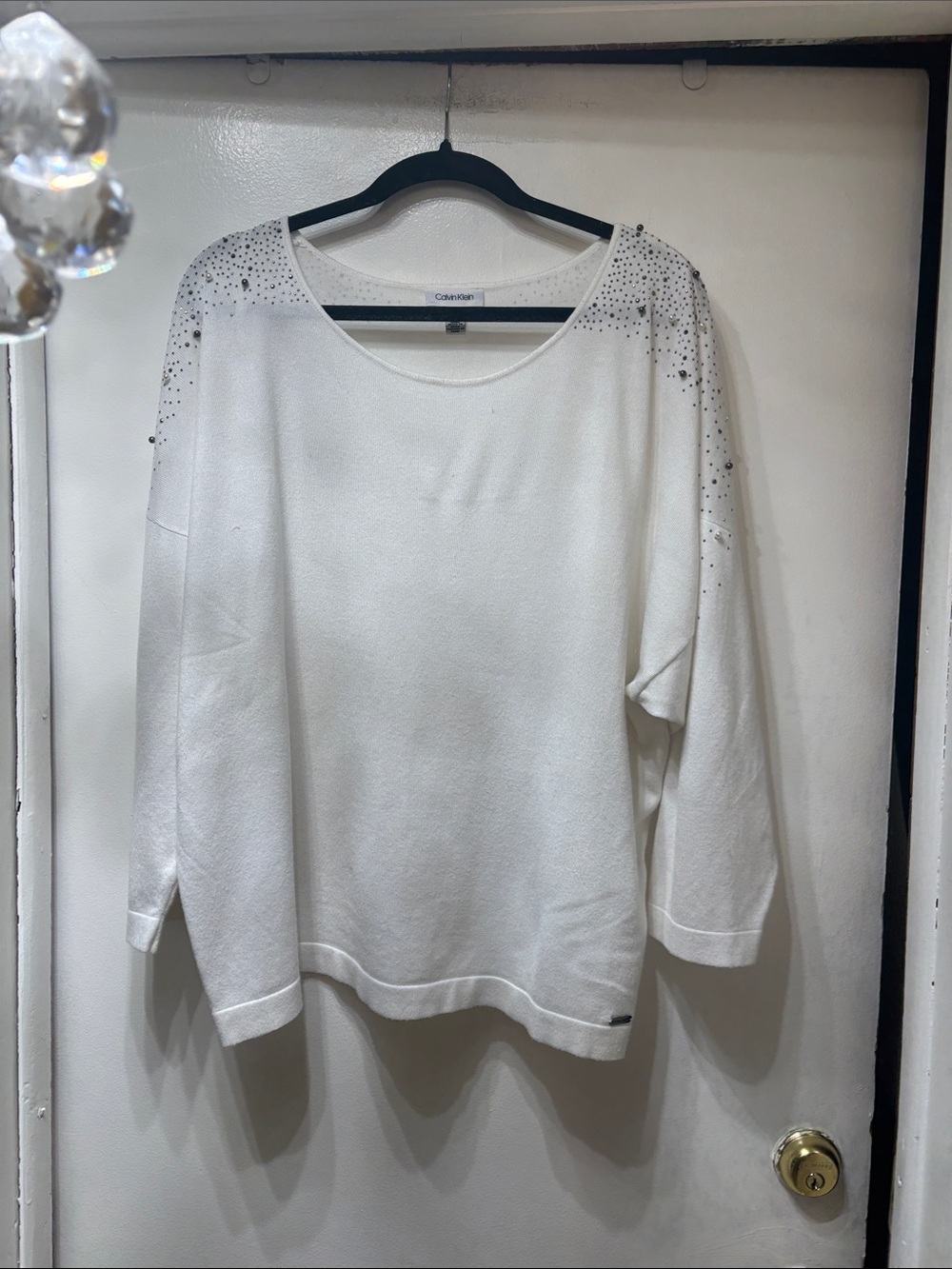Calvin Klein White Embellished Shoulder Sweatshirt